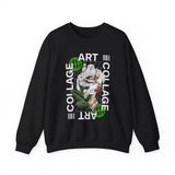 Collage Art Unisex Heavy Blend Crewneck Sweatshirt Graphic Pullover Black Abstract Modern Nature Inspired Futuristic Streetwear Creative Artistic Fashion Outfit
