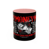 Money Ambition Accent Coffee Mug 11oz 15oz Black Ceramic Cup with Bold Red Typography and Cash Stack Design for Entrepreneurs and Hustlers