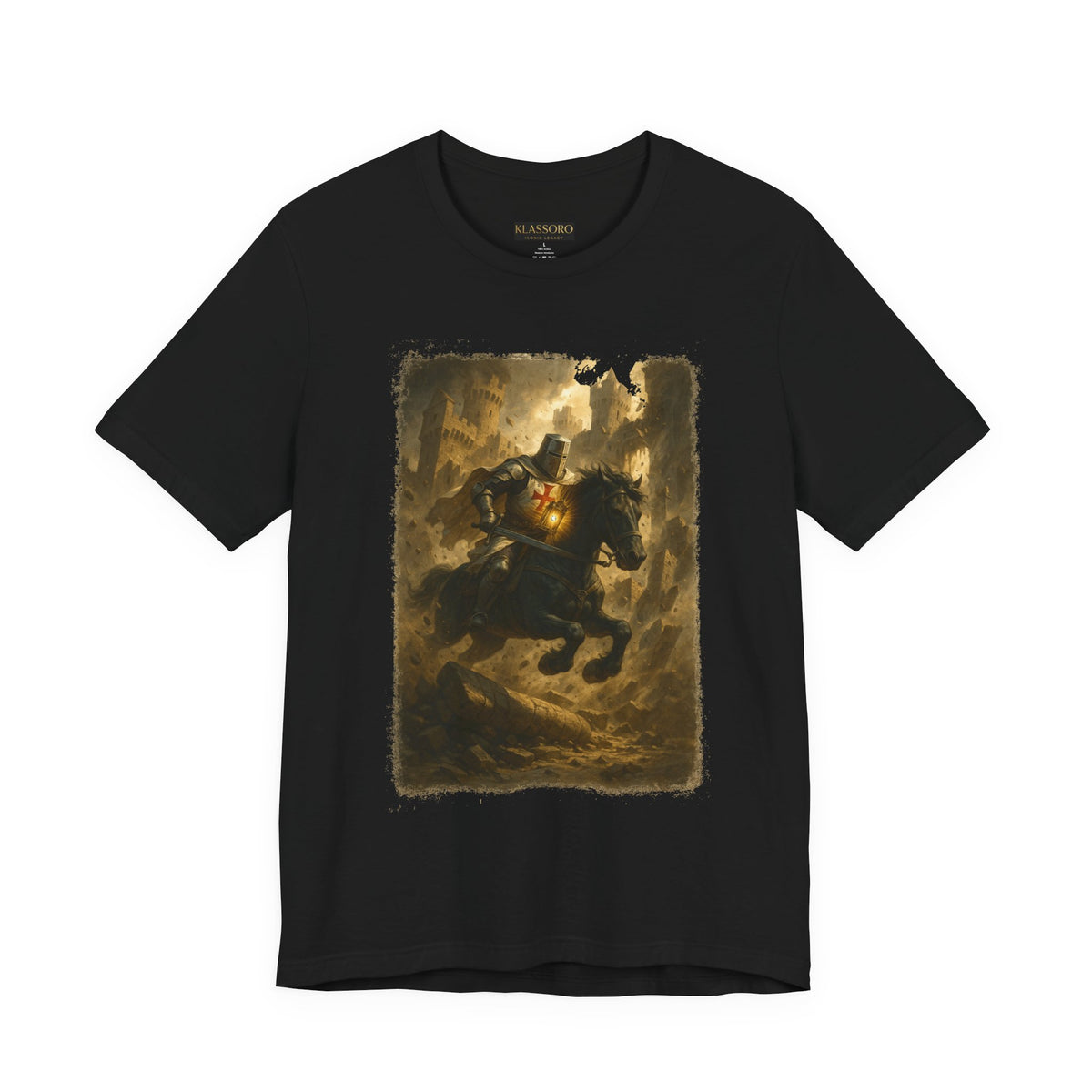 Medieval Knight On Horseback Fantasy Art Unisex Heavy Cotton Tee Epic Warrior Adventure Graphic Shirt Heroic Battle Scene Streetwear Bold Artistic Design