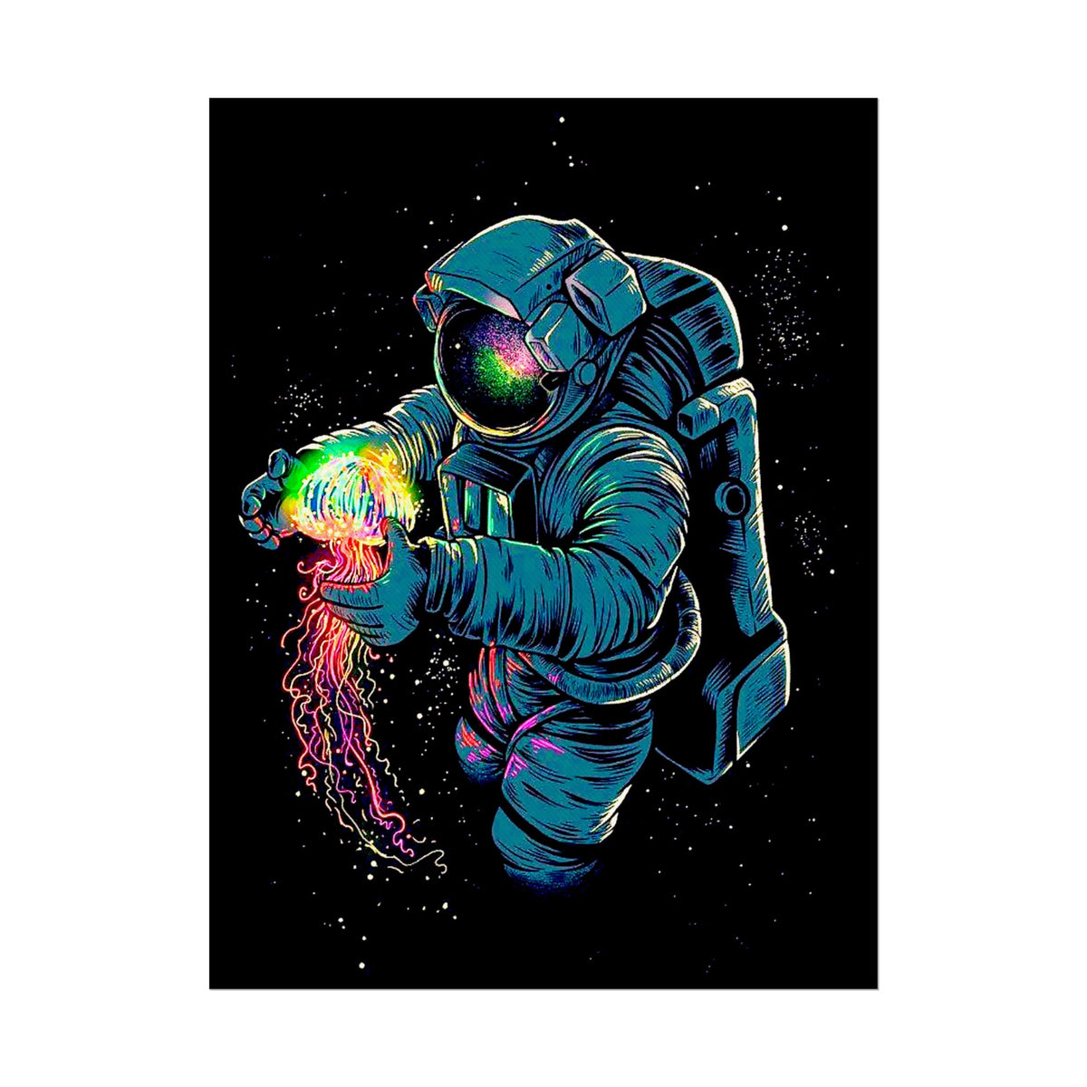Galactic Dream Astronaut Neon Art Matte Vertical Poster Futuristic Space Wall Art Vibrant Cosmic Print Premium Home Decor for Sci Fi Lovers Creative Studios and Modern Interiors