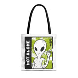 Not Alone Alien Tote Bag Sci Fi Extraterrestrial UFO Design Canvas Bag Space Lover Reusable Eco Friendly Durable Shopping Travel Lifestyle Tote
