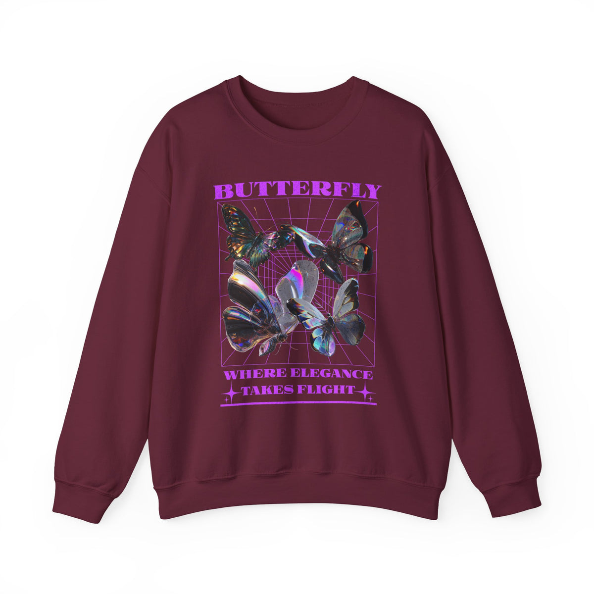 Butterfly Holographic Unisex Heavy Blend Crewneck Sweatshirt Graphic Pullover Black Streetwear Where Elegance Takes Flight Trendy Aesthetic Fashion Outfit