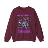 Butterfly Holographic Unisex Heavy Blend Crewneck Sweatshirt Graphic Pullover Black Streetwear Where Elegance Takes Flight Trendy Aesthetic Fashion Outfit