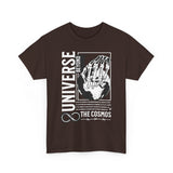 Universe Beyond The Cosmos Unisex Heavy Cotton Tee Graphic Black T Shirt Skeleton Hand Space Infinity Streetwear Futuristic Sci Fi Artistic Fashion Outfit