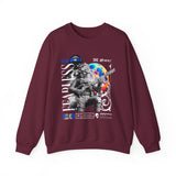 Fearless Memory Unisex Heavy Blend Crewneck Sweatshirt Graphic Pullover Black Astronaut Space Warrior Futuristic Sci Fi Bold Streetwear Artistic Fashion Outfit