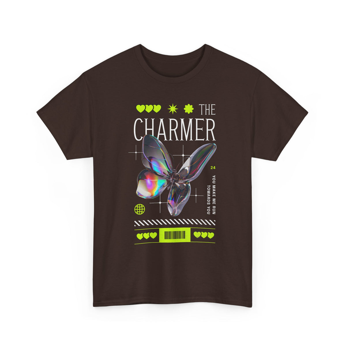The Charmer Unisex Heavy Cotton Tee Futuristic Butterfly Graphic Streetwear Neon Cyber Aesthetic Artistic Fashion Statement T Shirt