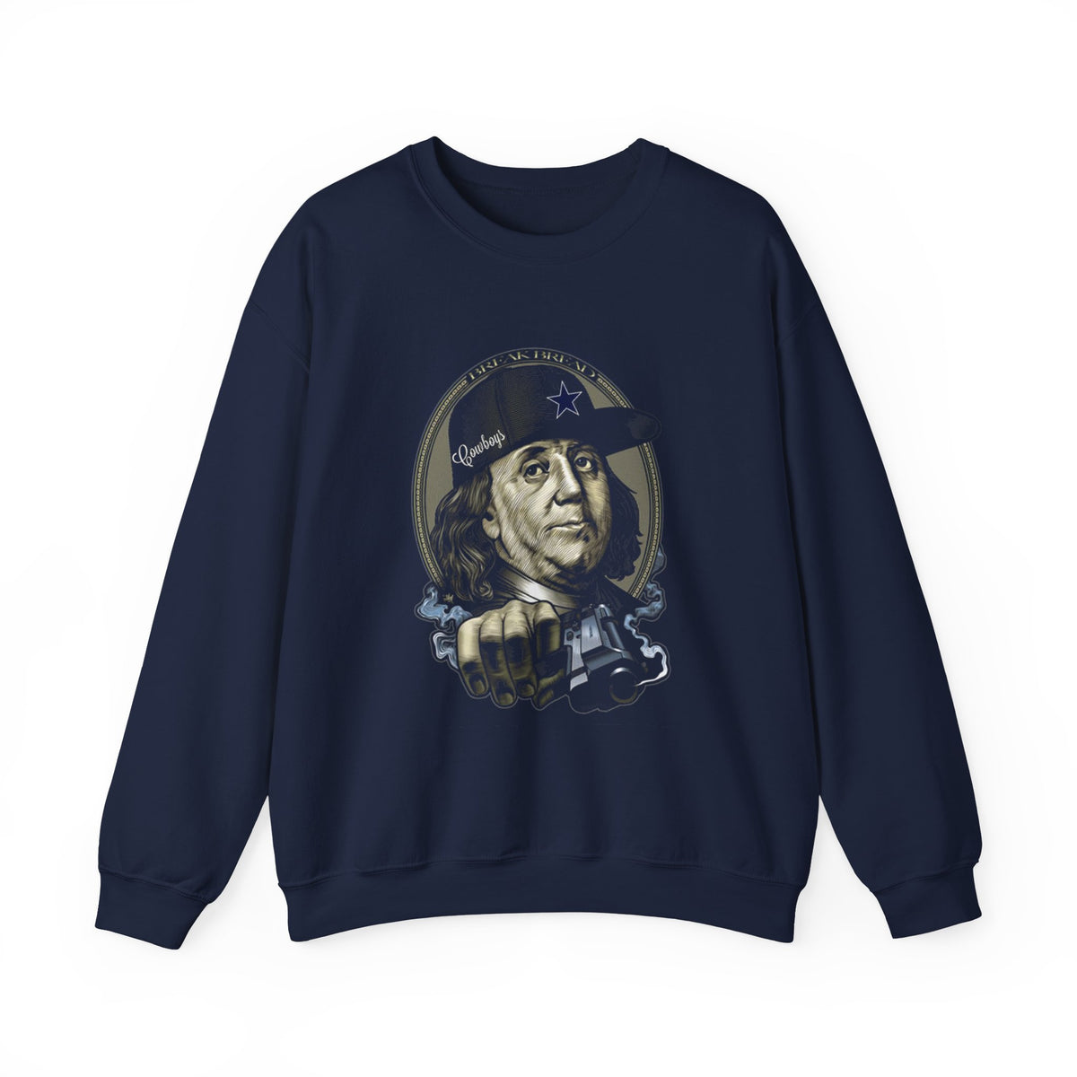 Break Bread Halftone Art Unisex Heavy Blend Crewneck Sweatshirt Bold Urban Streetwear Graphic Pullover Premium Hustle Design Cozy Warm Everyday Wear for Confident Men Women Stylish Gift Idea