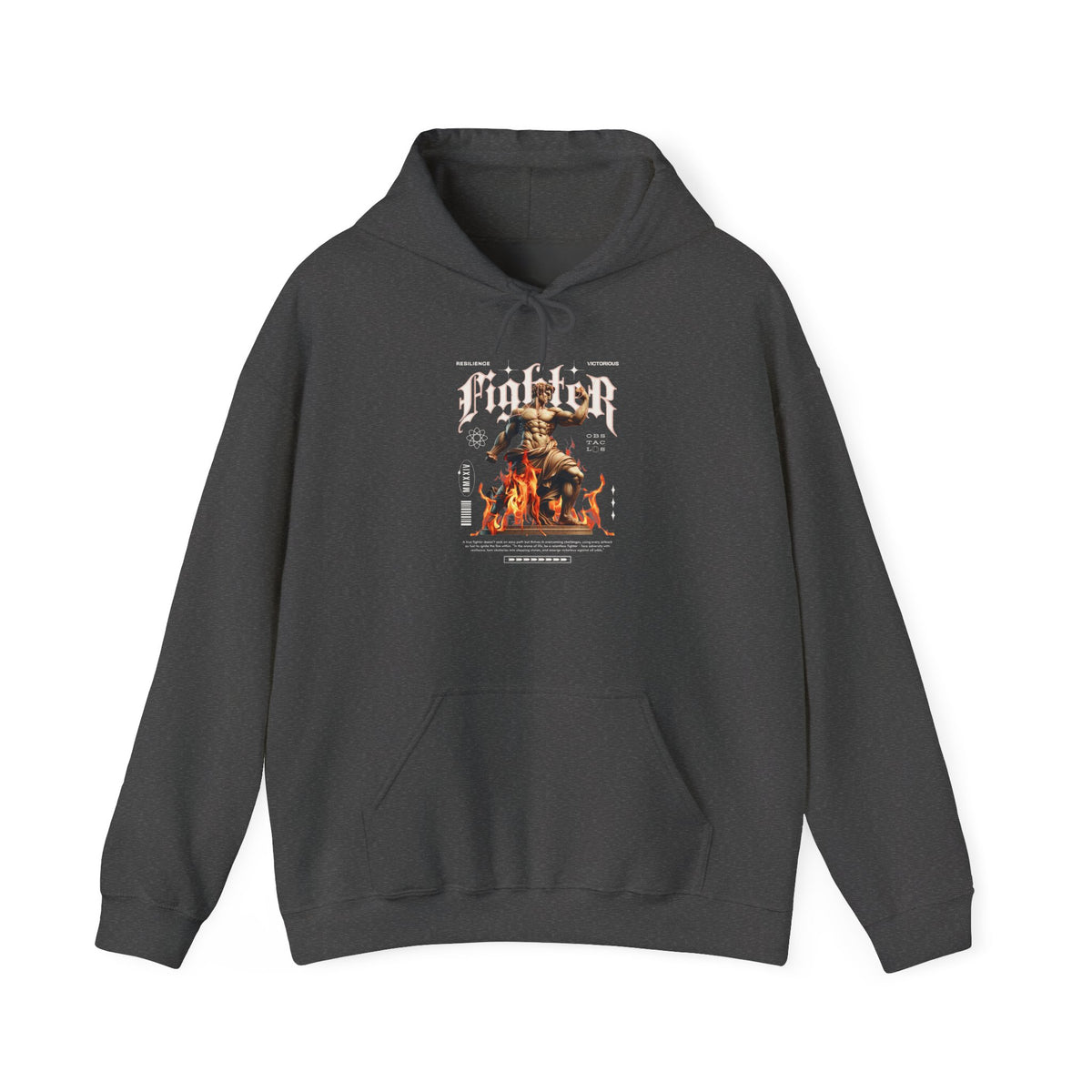 Fighter Resilience Victorious Flame Statue Graphic Unisex Heavy Blend Hooded Sweatshirt Motivation Streetwear Hoodie
