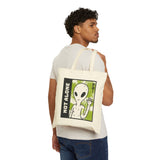 Not Alone Alien Tote Bag Sci Fi Extraterrestrial UFO Design Canvas Bag Space Lover Reusable Eco Friendly Durable Shopping Travel Lifestyle Tote Cotton Canvas Tote Bag