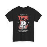 Waste Your Time Unisex Heavy Cotton Tee Graphic Black T Shirt Motivational Hustle Money Clock Streetwear Bold Entrepreneur Mindset Fashion Outfit