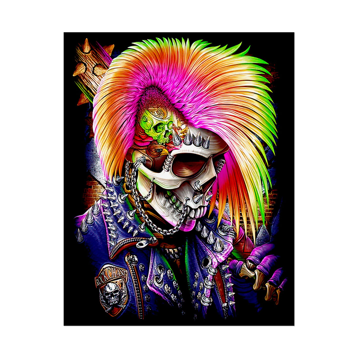 Calavera Punk Skull Matte Vertical Poster Vibrant Neon Gothic Wall Art Punk Rock Decor For Tattoo Studios Music Lovers Halloween Festival Rooms And Alternative Art Collectors