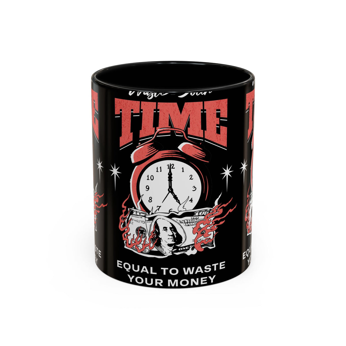 Waste Your Time Accent Coffee Mug 11oz 15oz Ceramic Cup Motivational Hustle Money Clock Graphic Drinkware Bold Entrepreneur Mindset Streetwear Gift