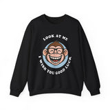 Smiling Monkey Cartoon Good Luck Unisex Sweatshirt Funny Cute Graphic Pullover Positive Vibes Humor Design Cozy Warm Casual Wear Gift For Friends Family