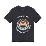 Smiling Monkey Cartoon Good Luck Design Unisex Heavy Cotton Tee Funny Cute Graphic Shirt Positive Vibes Humor Artwork Casual Wear Gift For Friends