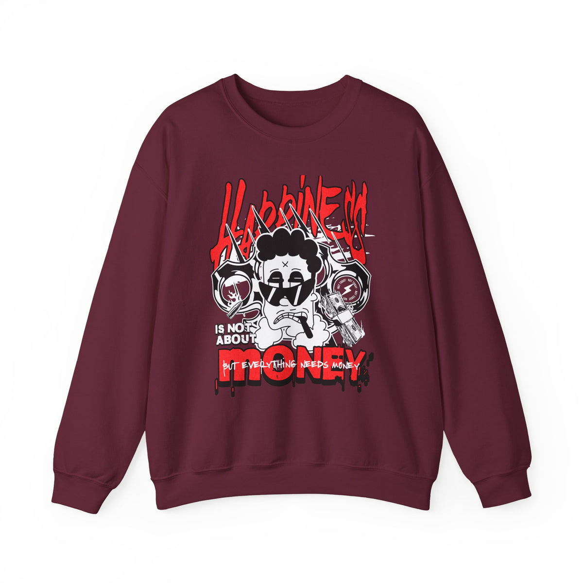 Happiness Is Not About Money Graphic Unisex Heavy Blend Crewneck Sweatshirt Bold Motivational Streetwear Pullover