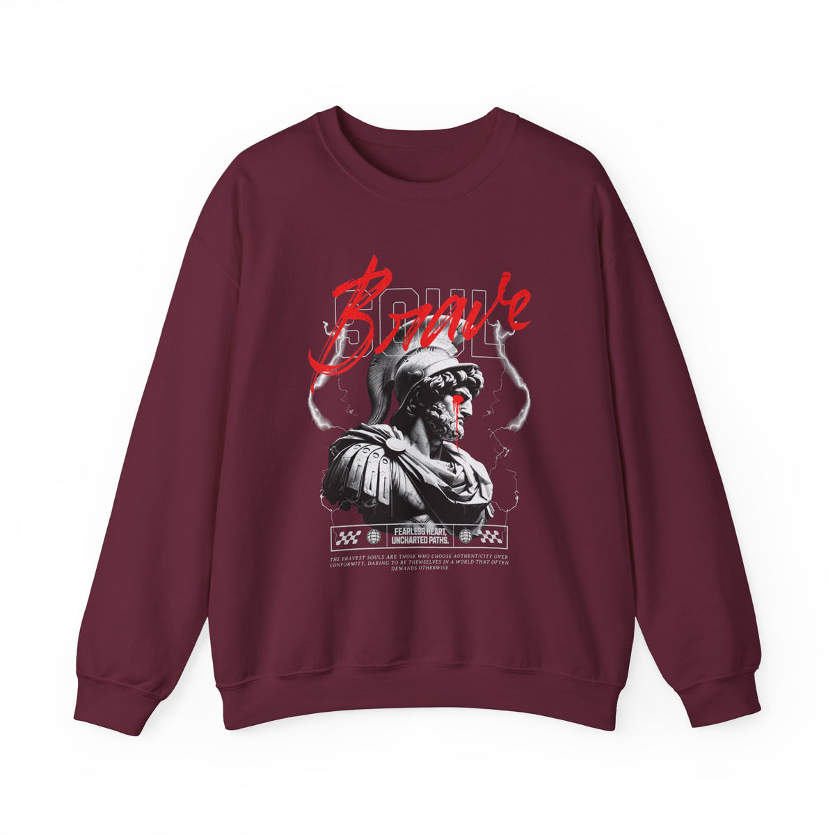 Brave Warrior Roman Gladiator Graphic Print Unisex Heavy Blend Crewneck Sweatshirt Bold Motivational Streetwear Pullover