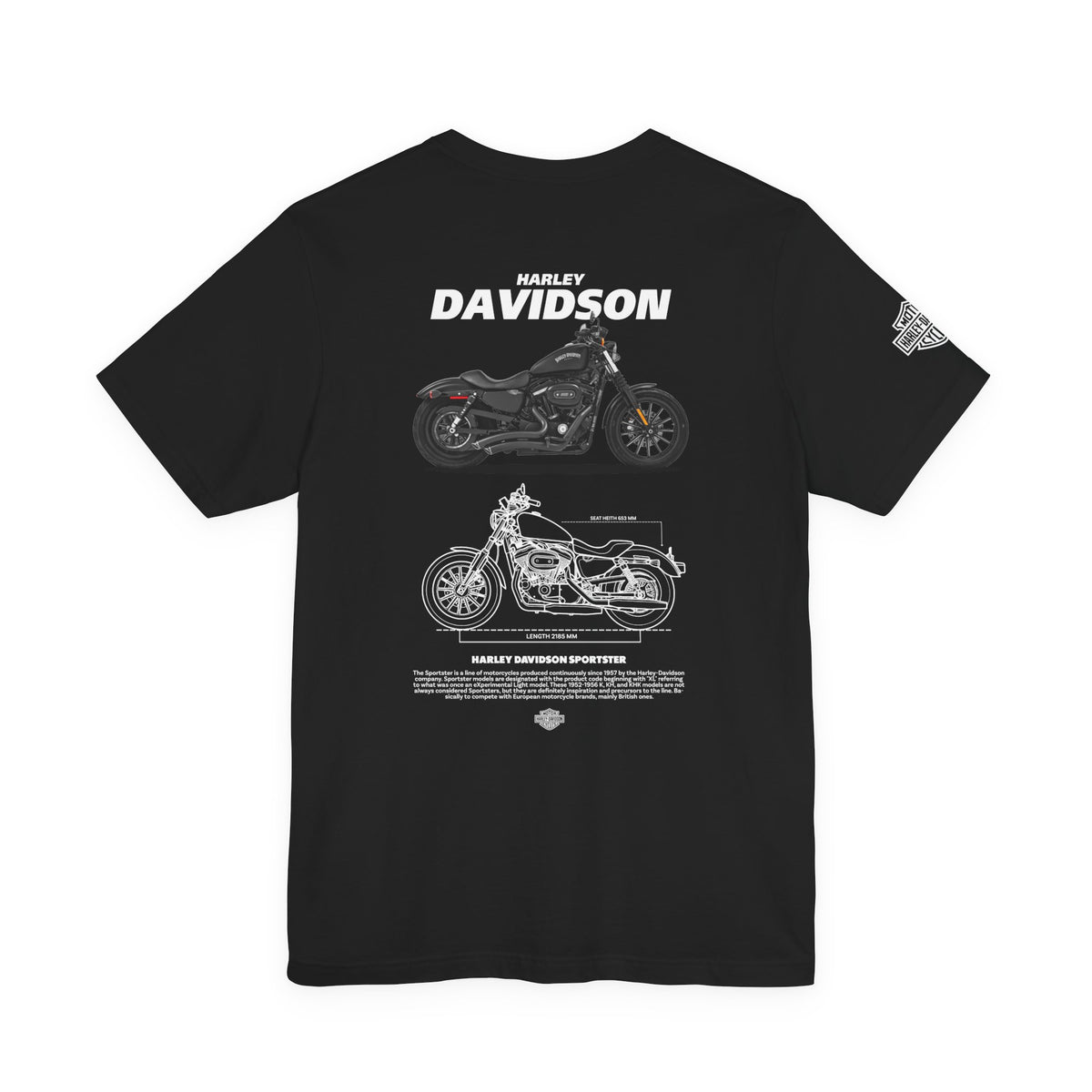 Harley Davidson Sportster Inspired Cruiser Motorcycle Blueprint Graphic Unisex Heavy Cotton Tee Premium Biker Streetwear T Shirt for Riders Enthusiasts Everyday Wear