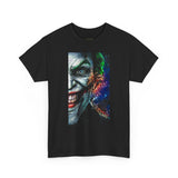 Jocker Split Insanity Unisex Heavy Cotton Tee Bold Gothic Streetwear Dark Psychological Art Design Statement Shirt for Fearless Thinkers and Risk Lovers