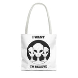 I Want To Believe Alien Tote Bag Sci Fi UFO Extraterrestrial Design Canvas Bag Space Mystery Reusable Eco Friendly Durable Shopping Travel Tote