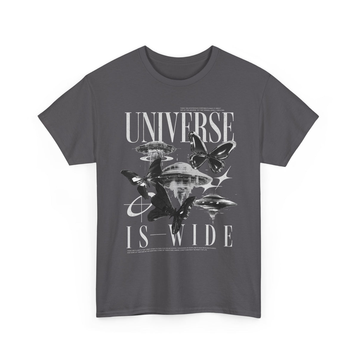 Universe Is Wide Graphic Unisex Heavy Cotton Tee Cosmic Galaxy Butterfly Space Streetwear T Shirt