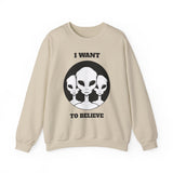 Unisex I Want To Believe Alien Crewneck Sweatshirt UFO Graphic Pullover Extraterrestrial Space Themed Sci Fi Conspiracy Inspired Paranormal Streetwear