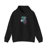 Seahorse Knight Neon Warrior Unisex Heavy Blend Hoodie Vibrant Cyberpunk Fantasy Streetwear Sweatshirt Futuristic Armor Design Perfect For Gamers Creators And Dreamers