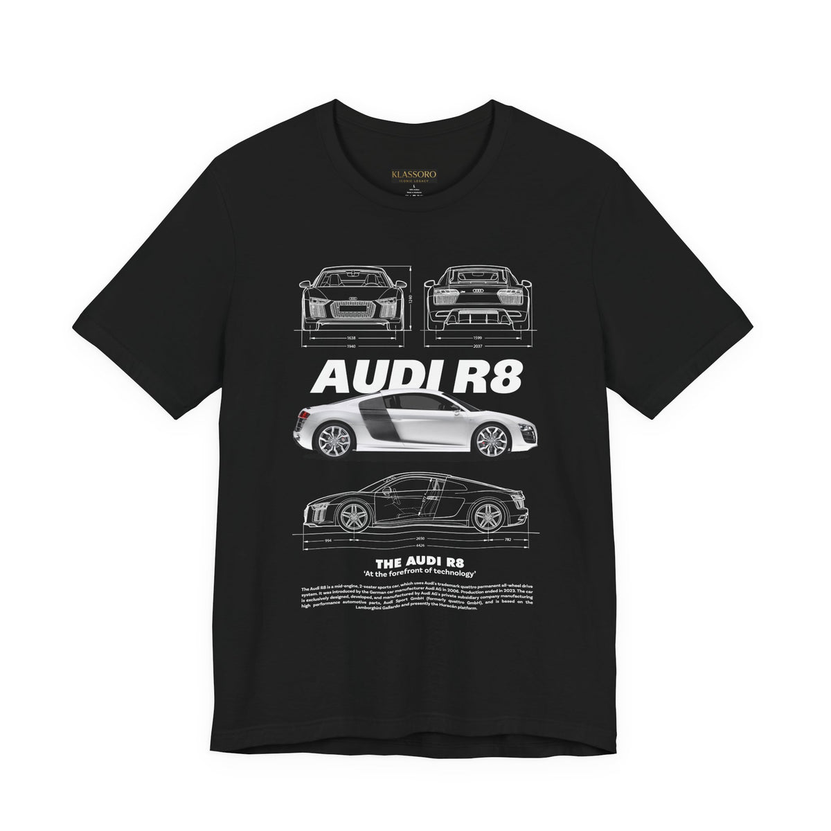 White Mid Engine Sports Coupe Blueprint Artwork Unisex Heavy Cotton Tee High Performance Inspired Streetwear Graphic Shirt For Car Enthusiasts And Automotive Art Fans
