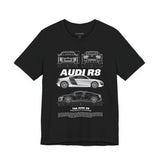 White Mid Engine Sports Coupe Blueprint Artwork Unisex Heavy Cotton Tee High Performance Inspired Streetwear Graphic Shirt For Car Enthusiasts And Automotive Art Fans