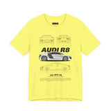 White Mid Engine Sports Coupe Blueprint Artwork Unisex Heavy Cotton Tee High Performance Inspired Streetwear Graphic Shirt For Car Enthusiasts And Automotive Art Fans