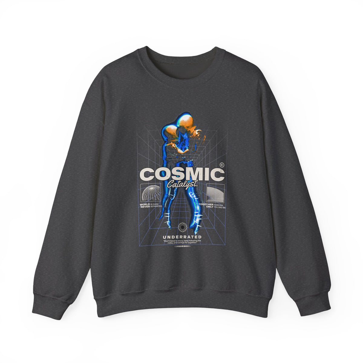 Cosmic Catalyst Unisex Heavy Blend Crewneck Sweatshirt Futuristic Sci Fi Space Astronaut Graphic Pullover Cyberpunk Streetwear Bold Galaxy Design Alpha Mindset Fashion