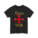 Deus Vult Unisex T Shirt Medieval Crusader Cross Graphic Tee Warrior Knight Inspired Vintage Christian Symbol Heavy Cotton Streetwear