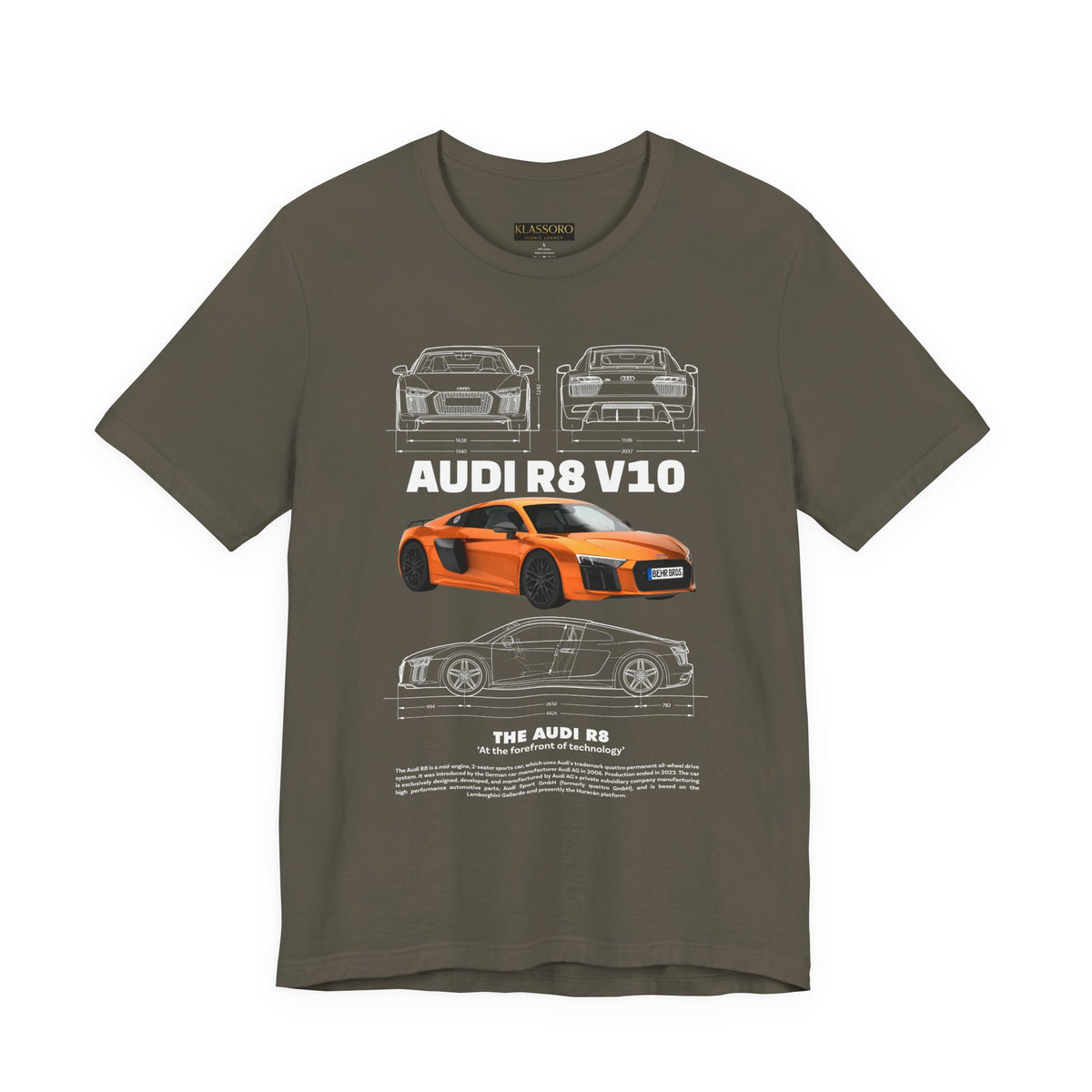 Orange Mid Engine Supercar Blueprint Artwork Unisex Heavy Cotton Tee High Performance Inspired Streetwear Graphic Shirt For Car Enthusiasts And Automotive Art Fans