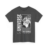 Universe Beyond The Cosmos Unisex Heavy Cotton Tee Graphic Black T Shirt Skeleton Hand Space Infinity Streetwear Futuristic Sci Fi Artistic Fashion Outfit
