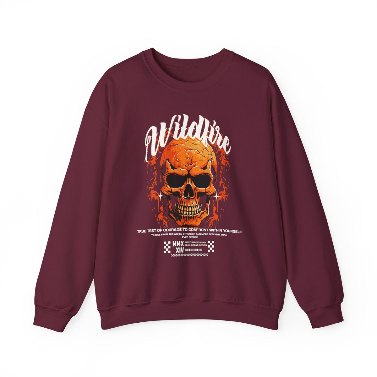 Wildfire Skull Flames Unisex Heavy Blend Crewneck Sweatshirt Gothic Inferno Graphic Bold Streetwear Motivational Statement Pullover