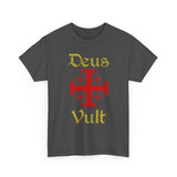 Deus Vult Unisex T Shirt Medieval Crusader Cross Graphic Tee Warrior Knight Inspired Vintage Christian Symbol Heavy Cotton Streetwear