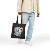 Eyes On Me Boys Medusa Cotton Canvas Tote Bag Mythological Streetwear Bold Empowerment Design for Everyday Use Perfect Gift for Friends Book Lovers Shoppers Casual Carry Bag