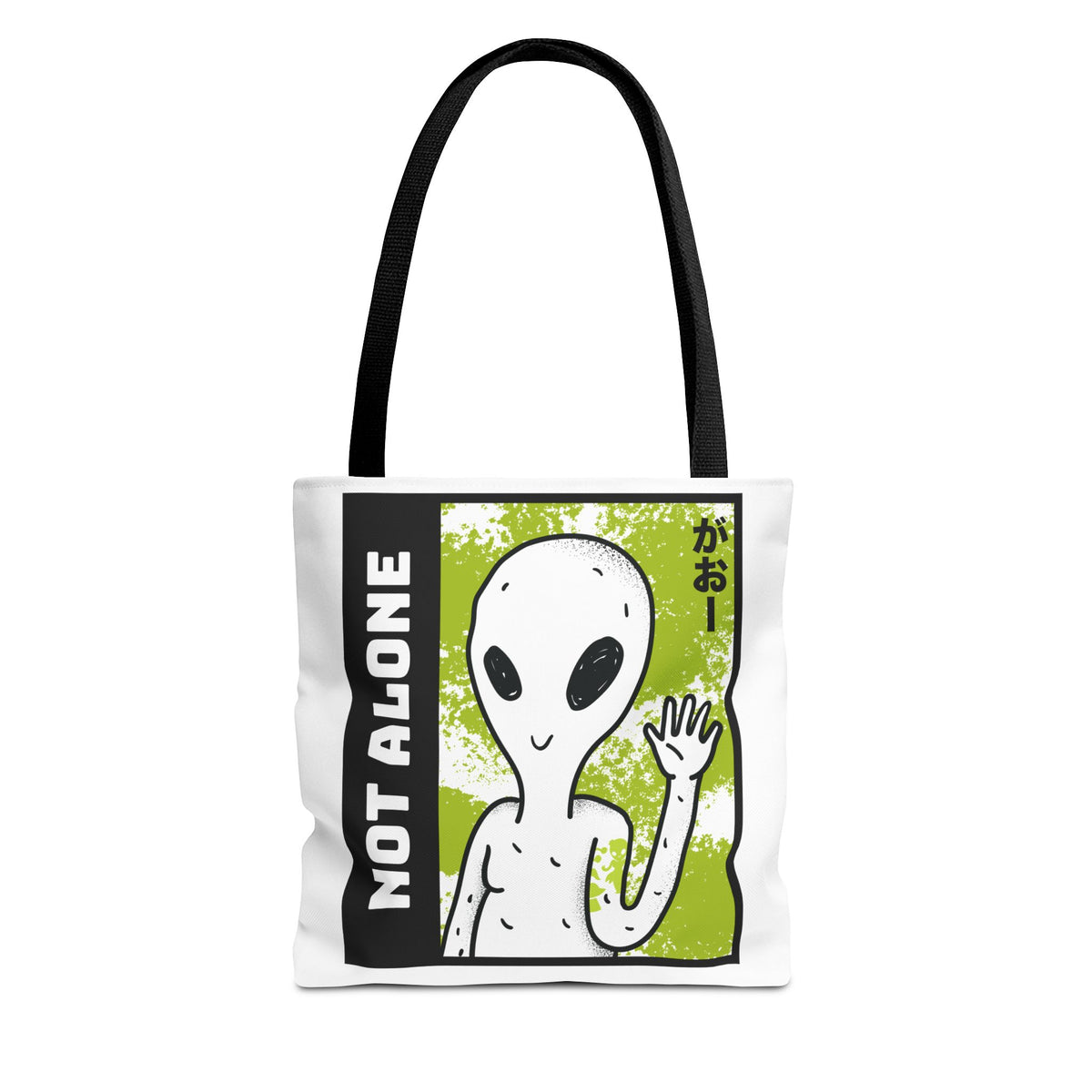 Not Alone Alien Tote Bag Sci Fi Extraterrestrial UFO Design Canvas Bag Space Lover Reusable Eco Friendly Durable Shopping Travel Lifestyle Tote