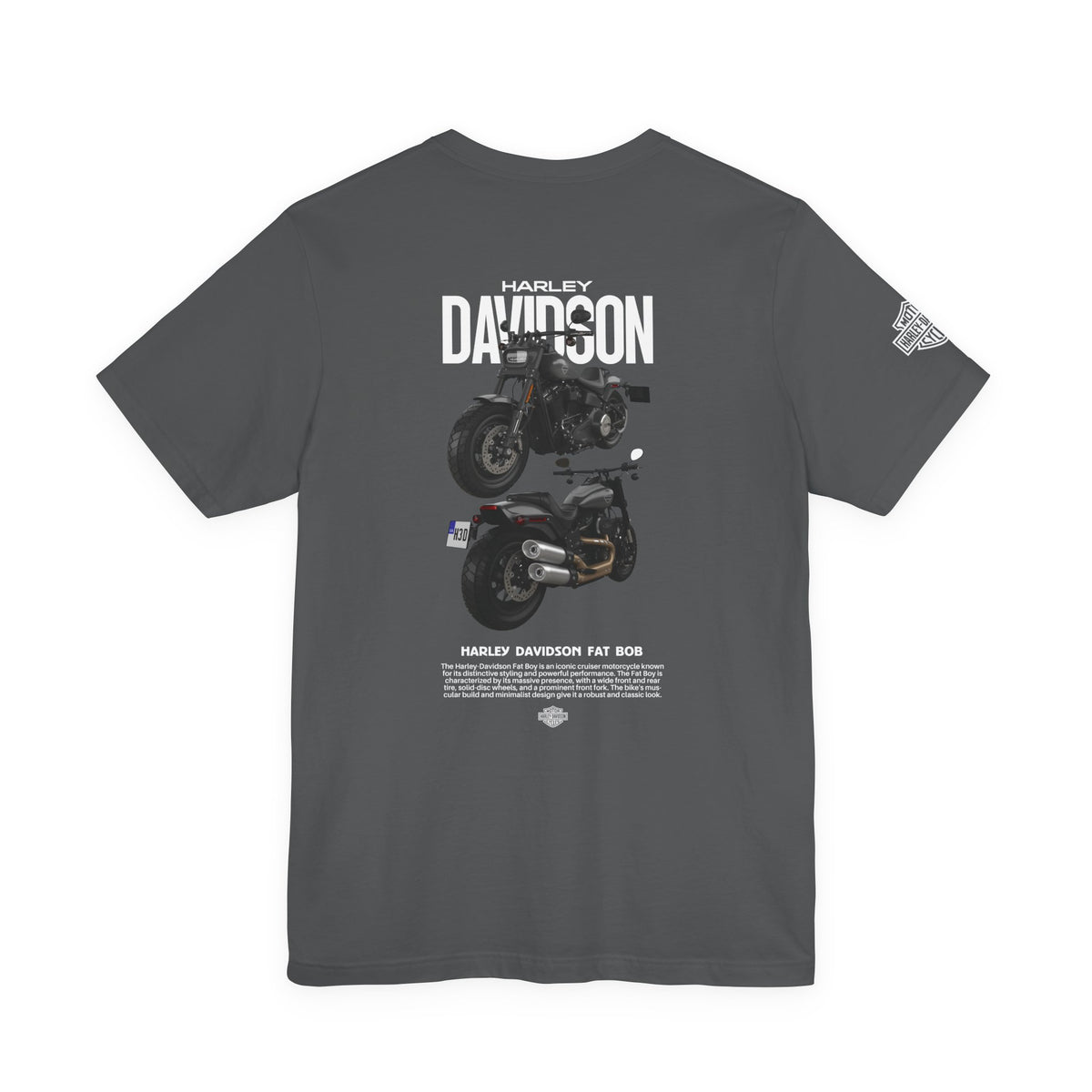 Harley Davidson Fat Bob Inspired Cruiser Motorcycle Graphic Unisex Heavy Cotton Tee Premium Biker Streetwear T Shirt for Riders Enthusiasts Everyday Wear