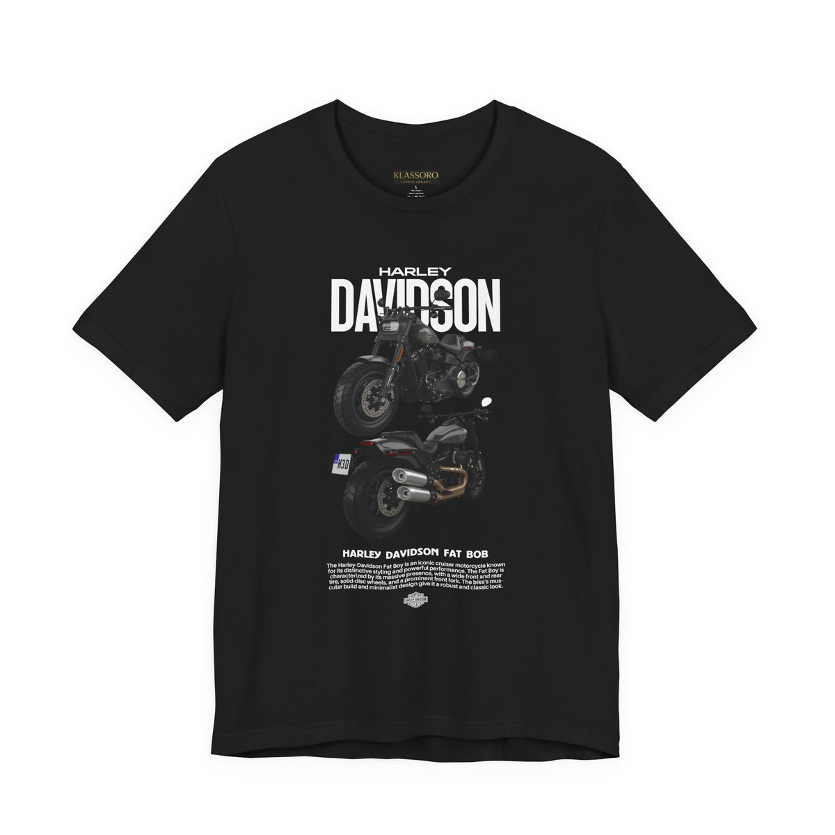 Harley Davidson Fat Bob Inspired Cruiser Motorcycle Graphic Unisex Heavy Cotton Tee Premium Biker Streetwear T Shirt for Riders Enthusiasts Everyday Wear