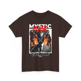 Mystic Mask Flames Graphic Unisex Heavy Cotton Tee Hustler Streetwear Motivational Dark Mystery Bold Design