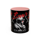 Brave Soul Warrior Accent Coffee Mug 11oz 15oz Black Ceramic Two Tone Cup Bold Statue Design with Red Script Gift for Coffee Lovers