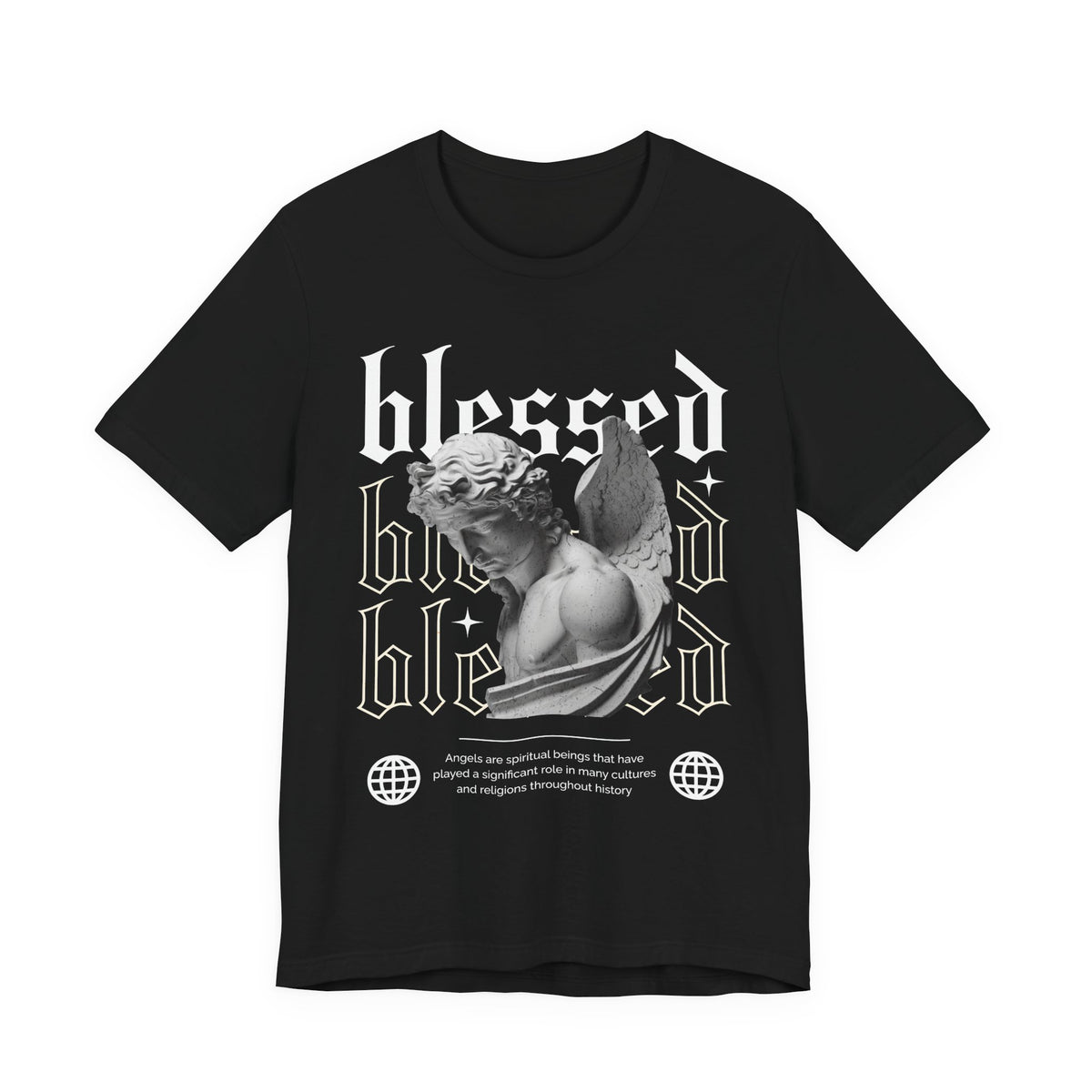 Blessed Angel Statue Graphic Unisex Jersey Short Sleeve Tee Gothic Streetwear Aesthetic Spiritual Bold Artistic Fashion T Shirt
