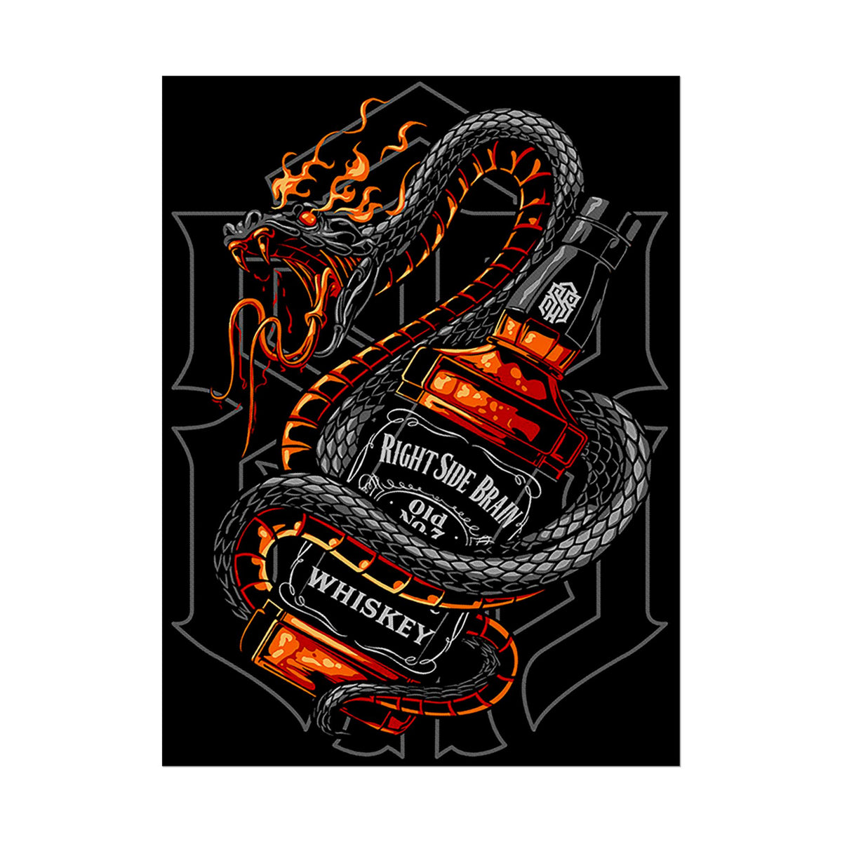 Inferno Spirit Fiery Dragon Whiskey Bottle Matte Vertical Poster Bold Bar Wall Art Gothic Biker Decor Streetwear Aesthetic Tattoo Flame Design Symbol of Rebellion Passion and Energy