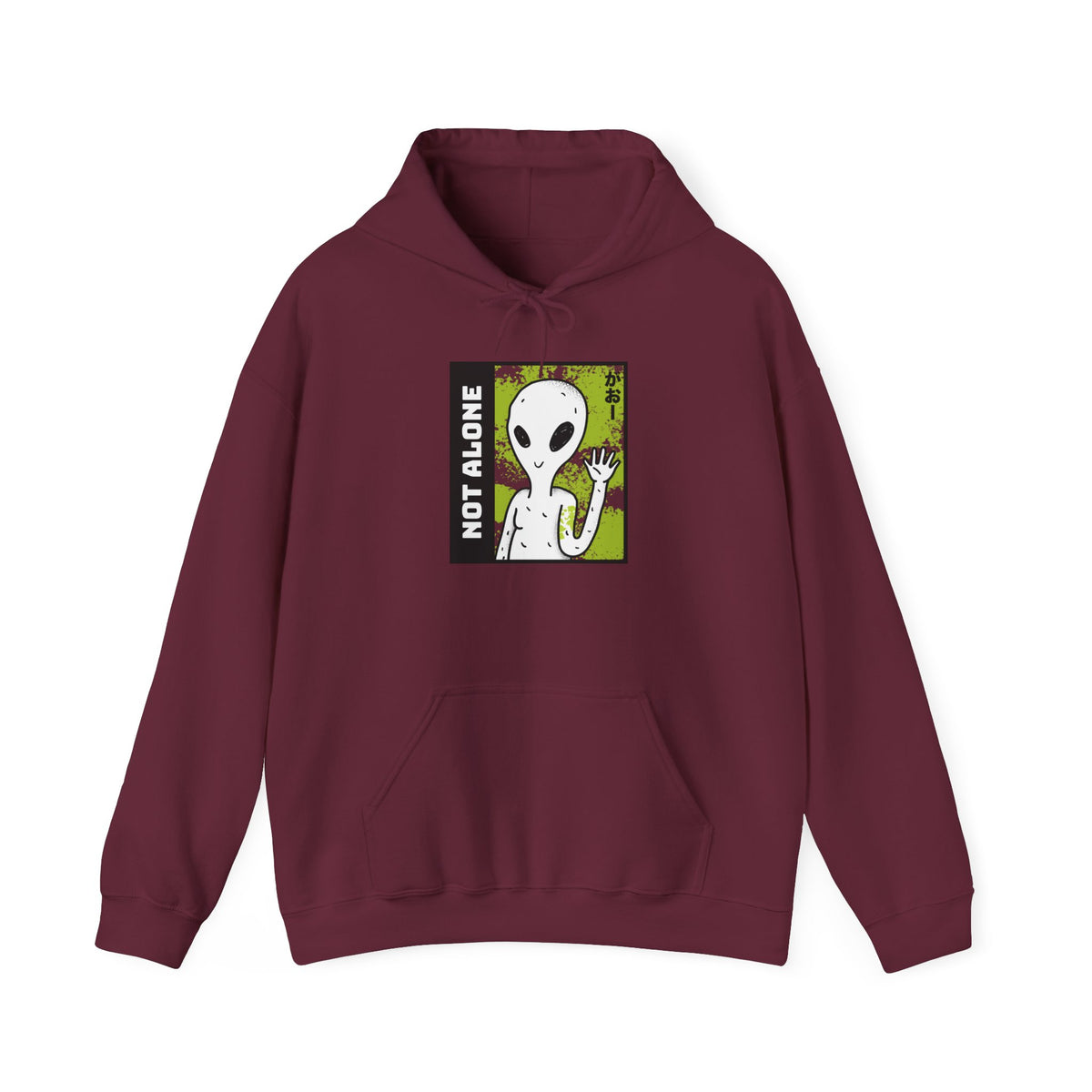 Not Alone Alien Unisex Hoodie UFO Graphic Pullover Sweatshirt Cartoon Extraterrestrial Sci Fi Space Themed Conspiracy Inspired Paranormal Streetwear