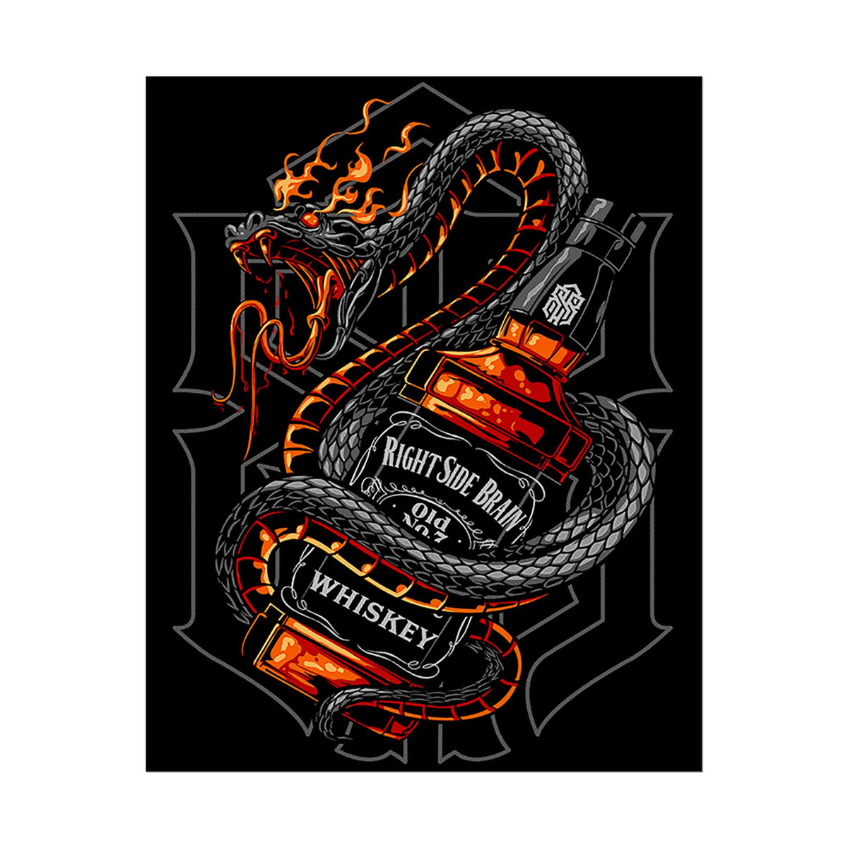 Inferno Spirit Fiery Dragon Whiskey Bottle Matte Vertical Poster Bold Bar Wall Art Gothic Biker Decor Streetwear Aesthetic Tattoo Flame Design Symbol of Rebellion Passion and Energy