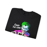 Joker Enjoy The Game Unisex Sweatshirt Bold Gothic Streetwear Dark Psychological Art Design Cozy Heavy Blend Pullover for Risk Takers and Fearless Creators