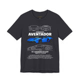 Aventador Blue Hypercar Blueprint Unisex Heavy Cotton Tee High Performance Streetwear Design for Car Enthusiasts Racers and Speed Lovers