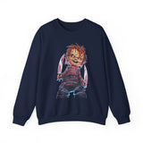 Chucky Horror Unisex Heavy Blend Crewneck Sweatshirt Killer Doll Graphic Pullover Spooky Halloween Streetwear Horror Movie Art Design Cozy Creepy Fashion For Festivals And Scary Season