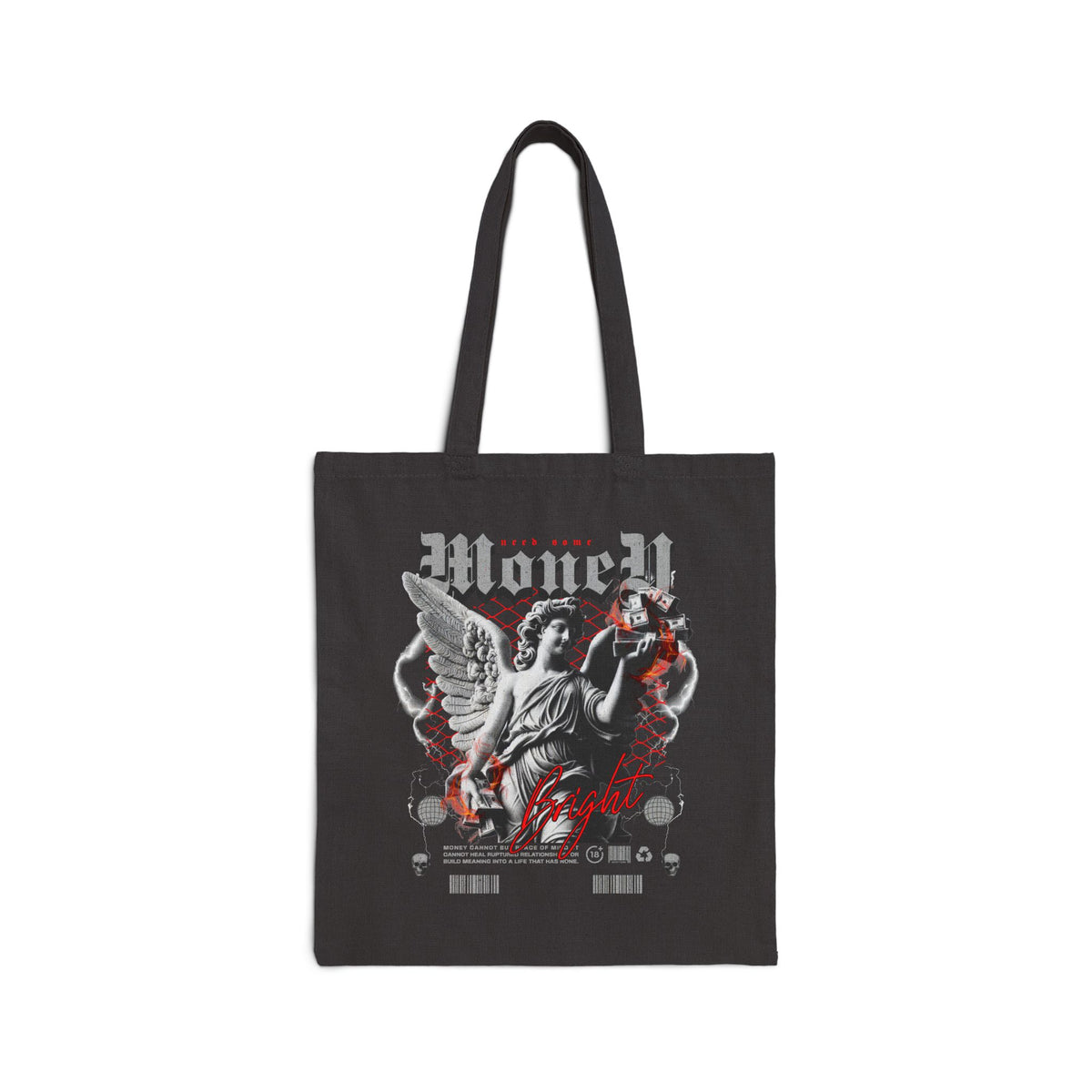 Money Bright Cotton Canvas Tote Bag Angel Statue Graphic Gothic Streetwear Red Neon Aesthetic Artistic Ambition Reusable Eco Bag