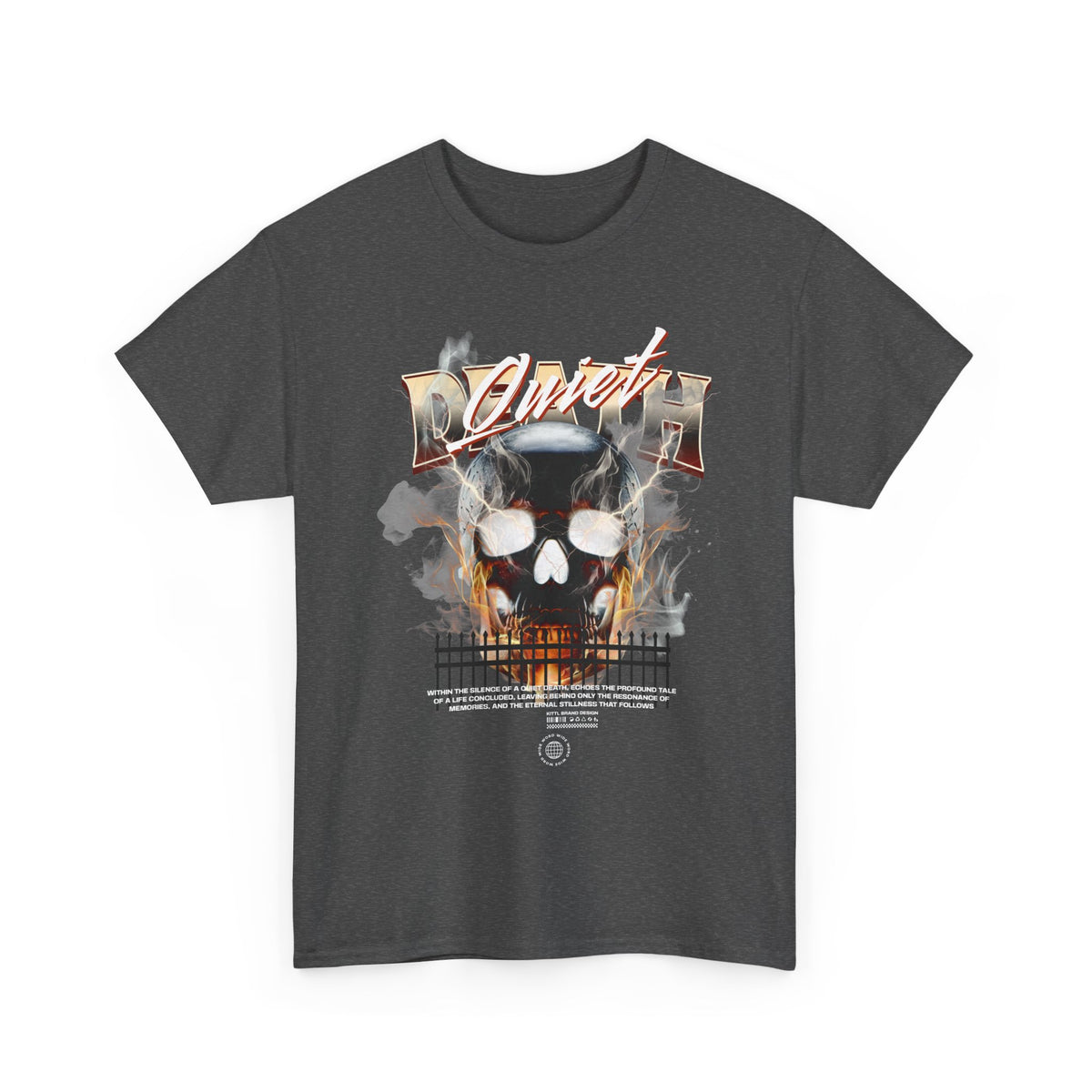 Death Silence Skull Fire Graphic Unisex Heavy Cotton Tee Gothic Horror Streetwear Bold Vintage Dark Flame Skull T Shirt